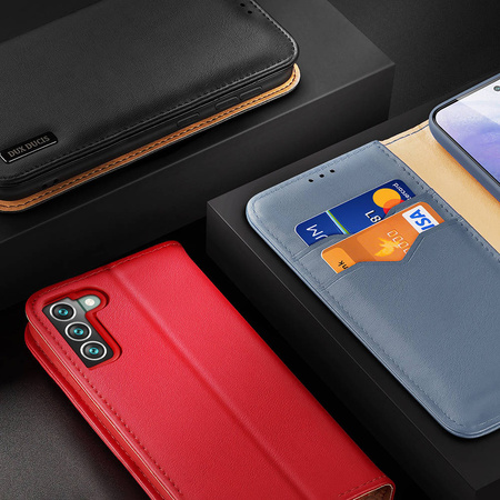 Dux Ducis Hivo skórzane etui z klapką pokrowiec ze skóry naturalnej portfel na karty i dokumenty Samsung Galaxy S22+ (S22 Plus) niebieski