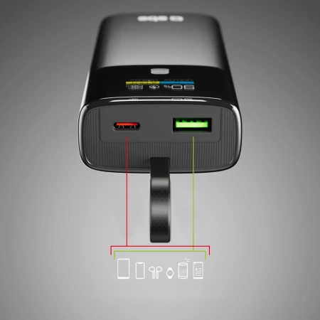 Powerbank SBS 10000mAh PD 20W z wyświetlaczem LCD i wbudowanym kablem USB-C - szary