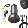Baseus ładowarka samochodowa 2x USB 4,8A 24W z LCD + kabel 3w1 USB - USB Typ C / micro USB / Lightning 1,2m czarny (TZCCBX-0G)