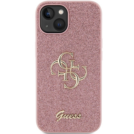Etui Guess Glitter Script Big 4G na iPhone 15 - różowe
