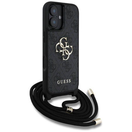Original Handyhülle IPHONE 16 Guess 4G Big Logo Cord Stap Crossbody schwarz