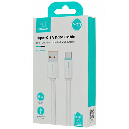 USAMS Kabel USB-C 3A YU Series 1mUSB-C/USB-A biały/white SJ732USB02 (US-SJ732 )