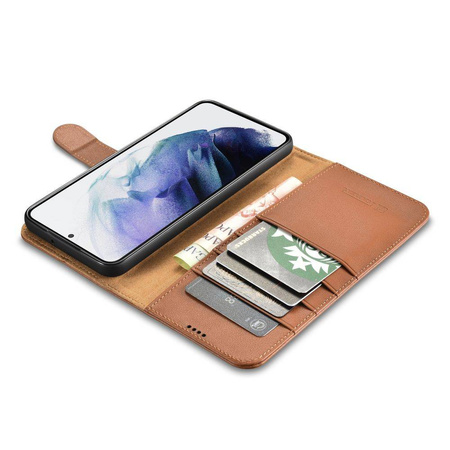 iCarer Haitang Leather Wallet Case for Samsung Galaxy S22+ (S22 Plus) genuine leather cover brown (AKSM05BN)