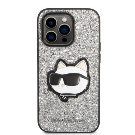 Karl Lagerfeld NFT Glitter Choupette Patch - Etui iPhone 14 Pro (srebrny)