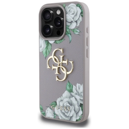 Guess Grained Roses Big 4G Logo iPhone 16 Pro Max Hülle - Lila