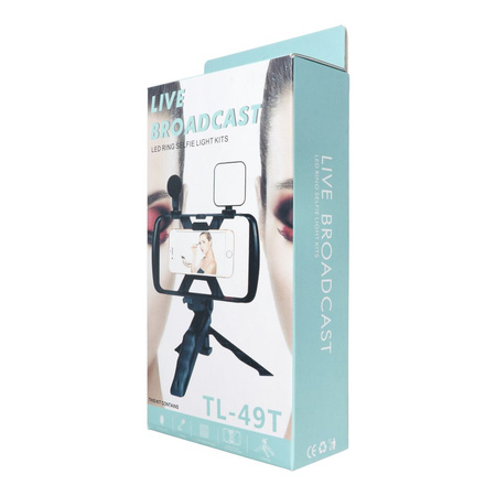 Zestaw / uchwyt selfie z pilotem na bluetooth tripod do transmisji na żywo z lampą LED, mikrofonem, pilotem TL-49T