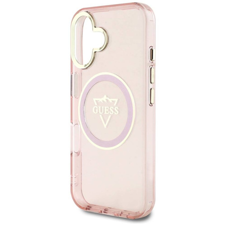 Original Handyhülle IPHONE 16 Guess IML Metal Mountain Logo MagSafe rosa