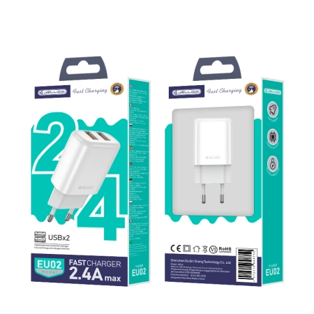 JELLICO wall charger EU02 2.4A 12W 2xUSB White