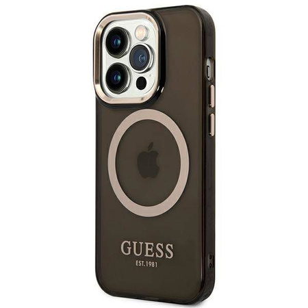 Guess Gold Outline Translucent MagSafe - Etui iPhone 14 Pro Max (czarny)