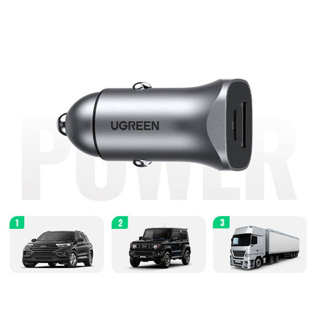 Ugreen USB Car Charger Type C / USB 24W Power Delivery Quick Charge gray (30780)