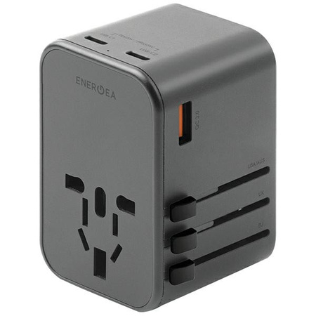 ENERGEA ład. siec. 1xUSB+2xUSB-CPD-PPS-QC 3.0 65W 1A2C adapter 4w1 US/UA/EU/UK szary/gunmetal Travelworld Adapter GaN65W