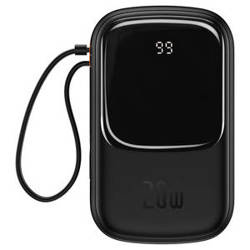 Baseus Qpow Digital Display powerbank z szybkim ładowaniem 20000mAh 20W QC/PD/SCP/FCP z wbudowanym kablem Lightning czarny