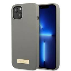 Original Case IPHONE 13 Guess Hard Case Silicone Logo Plate MagSafe (GUHMP13MSPLG) gray