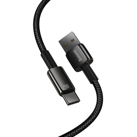 Baseus Tungsten Gold kabel USB-A - USB-C 480Mb/s 100W 1m czarny (CAWJ000001)