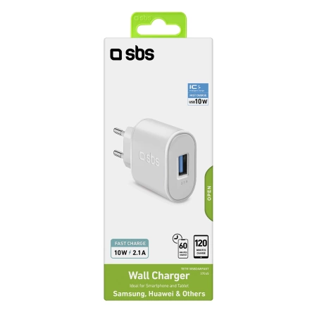 SBS TETR1USB2AWFAST 10W USB-A Wall Charger - White