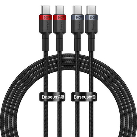 Kabel Baseus Cafule USB-C / USB-C 100W 2 m - czerwono-czarny i czarno-szary (2 szt.)