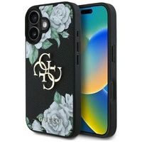 Guess Grained Roses Big 4G Logo Hülle für iPhone 16 - Schwarz