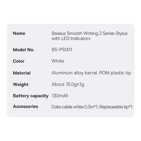 Aktiver Stift für iPad Baseus Smooth Writing 2 SXBC060202 – weiß