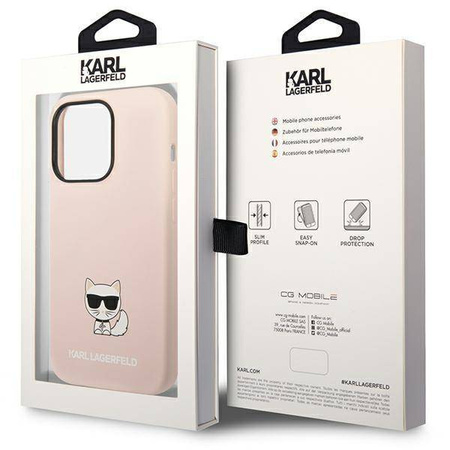Original Handyhülle IPHONE 14 PRO MAX Karl Lagerfeld Hardcase Silicone Choupette Body hell-pink