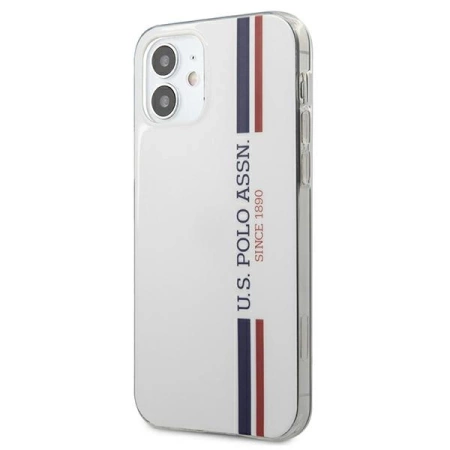 US Polo Assn Shiny Tricolor Stripes - Etui iPhone 12 Mini (biały)