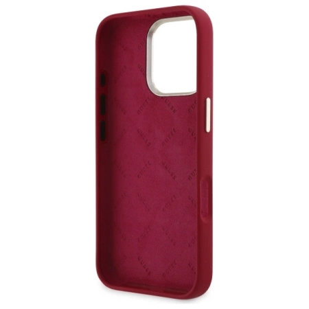 Guess Silikon Script Metal Logo Hülle für iPhone 16 Pro – Rosa