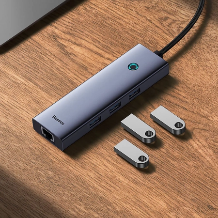 Baseus UltraJoy 4in1 USB-A Hub 3 x USB-A 3.0 + RJ45 - Gray