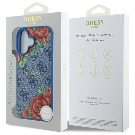 Original Handyhülle IPHONE 16 Guess Hardcase 4G Flowers Print MagSafe (GUHMP16SP4ROPEMCB) blau