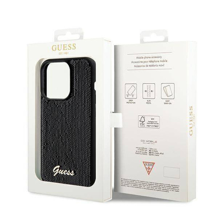 Guess nakładka do iPhone 14 Pro 6,1" GUHCP14LPSFDGSK HC SEQUIN SCRIPT METAL czarna