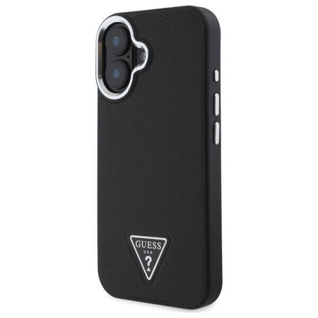 Original Handyhülle IPHONE 16 PLUS Guess Hardcase Grained Triangle MagSafe (GUHMP16MPGTSPSK) schwarz