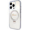 Guess Ring Stand Script Glitter MagSafe Hülle für iPhone 15 Pro – transparent
