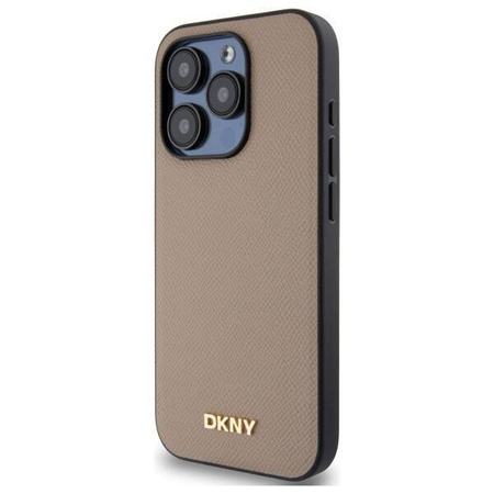 Etui DKNY Grained Metal Logo MagSafe na iPhone 15 Pro Max - beżowe