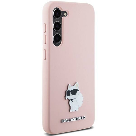Oryginalne Etui KARL LAGERFELD hardcase Silicone Choupette Metal Pin KLHCS24MSMHCNPP do Samsung Galaxy S24 Plus różowy