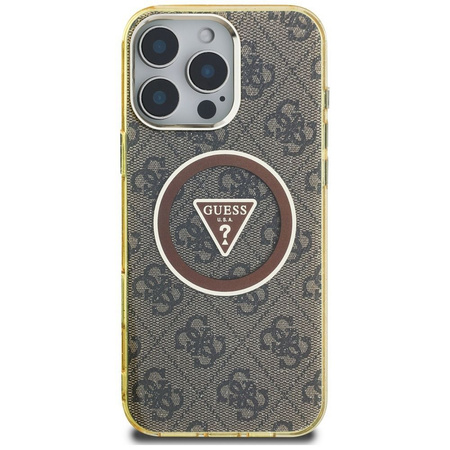 GUESS futerał do IPHONE 16 Pro kompatybilny z MagSafe GUHMP16LHG4PRTGW (IML Metal Glitter 4G Circle Triangle) brązowy