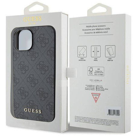 Etui Guess 4G Metal Gold Logo na iPhone 15 - szare