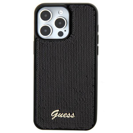 Etui Guess Sequin Script Metal na iPhone 15 - czarne