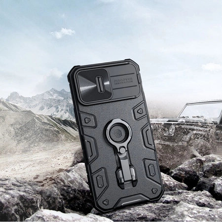 Nillkin CamShield Armor Pro Hülle iPhone 14 Pro Hülle gepanzerte Abdeckung Standring schwarz