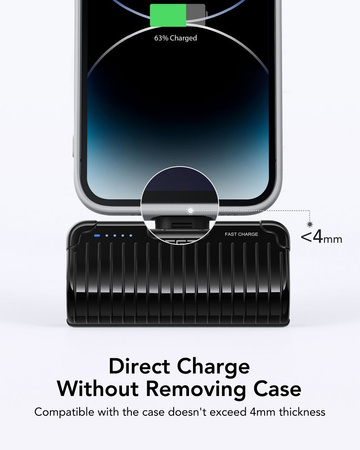 VEGER powerbank 5000 mAh z wbudowanym złączem Lightning PlugOn PD QC3.0 2,4A 20W W0558P czarny