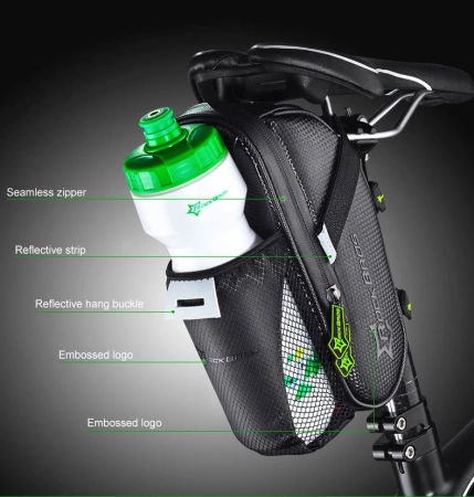 Rockbros C7-1 wasserdichte Fahrradtasche mit Sattelbefestigung 1,5l - Schwarz