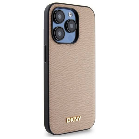 Etui DKNY Grained Metal Logo MagSafe na iPhone 15 Pro Max - beżowe