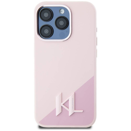 Original Case IPHONE 15 PRO MAX Karl Lagerfeld Hardcase Silicone Shadow Metal Initial MagSafe pink