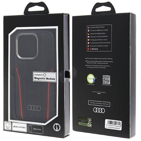 Audi Genuine Leather case with MagSafe for iPhone 15 Pro - black and red