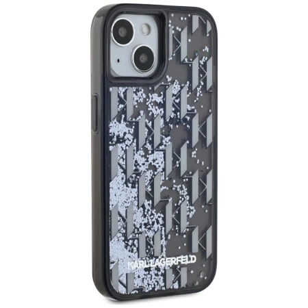 Karl Lagerfeld Liquide Glitter Monogram Gradient iPhone 15 Case - Black