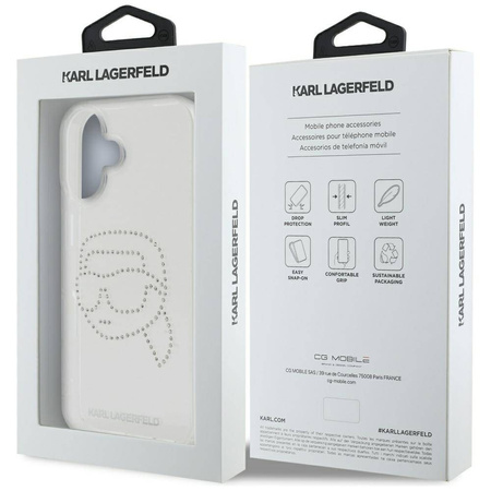Original Handyhülle IPHONE 16 Karl Lagerfeld Hardcase IML Rhinestones Karl Head transparent