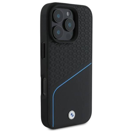 Original Handyhülle IPHONE 16 PRO MAX BMW Hardcase Signature Leather Textured & Line MagSafe (BMHMP16X23RDCLK) schwarz