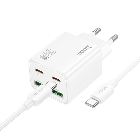 Ładowarka sieciowa do telefonu Hoco 2 x USB C + 2 x USB A QC3.0 PD 3A 30W + kabel USB C do USB C N56 biała