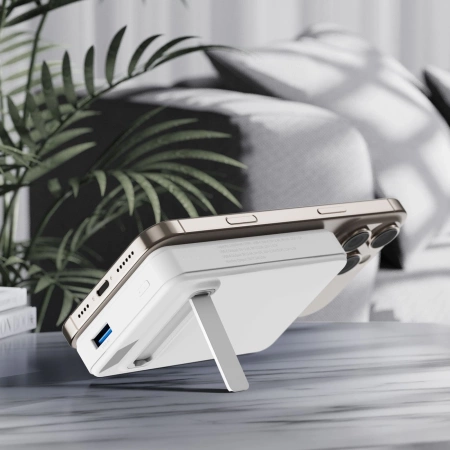 Powerbank Wozinsky WLWP-10KA0Y3WS 22,5W PD Qi2 10000 mAh, mit Ständer, 1x USB-A, 1x USB-C - weiß