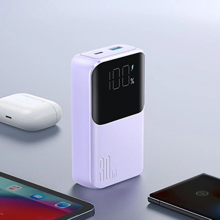 Joyroom Powerbank 30 W 10000 mAh mit integrierten Lightning und USB-C-Kabeln lila (JR-PBC06)