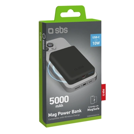 SBS TEBB5000MAG1CK Wireless Power Bank 5000 mAh USB-C, MagSafe Compatible - Black