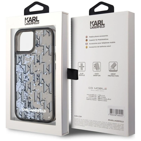 Karl Lagerfeld Liquide Glitter Monogram Gradient iPhone 15 Case - Black