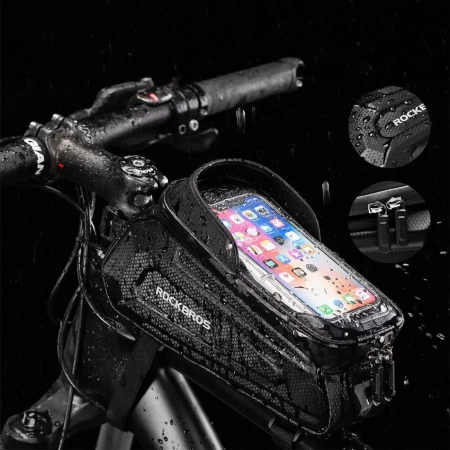 Rockbros B68 bicycle bag for armored frame with phone pocket and cover 1.7l - black